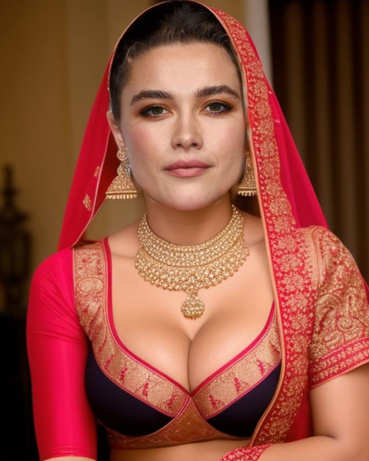 Florence Pugh cleavage low neck blouse