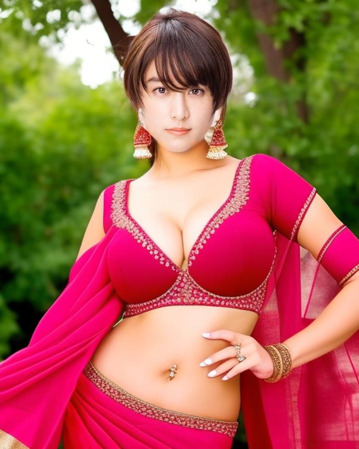Mizuki Yamamoto cleavage red hot low neck blouse navel