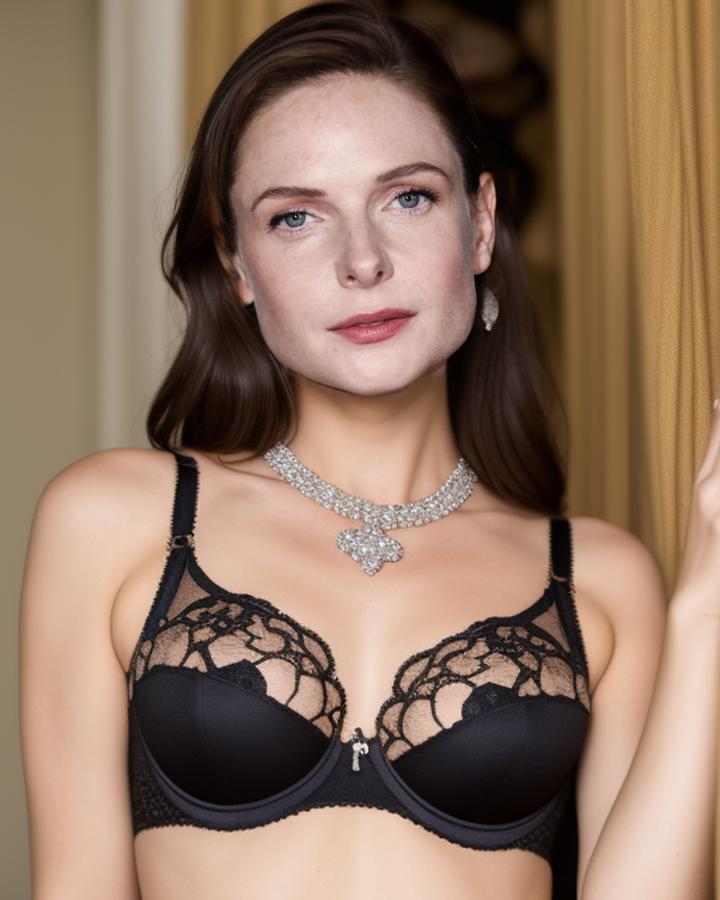 Rebecca Ferguson black bra pose without clothes, ActressX.com