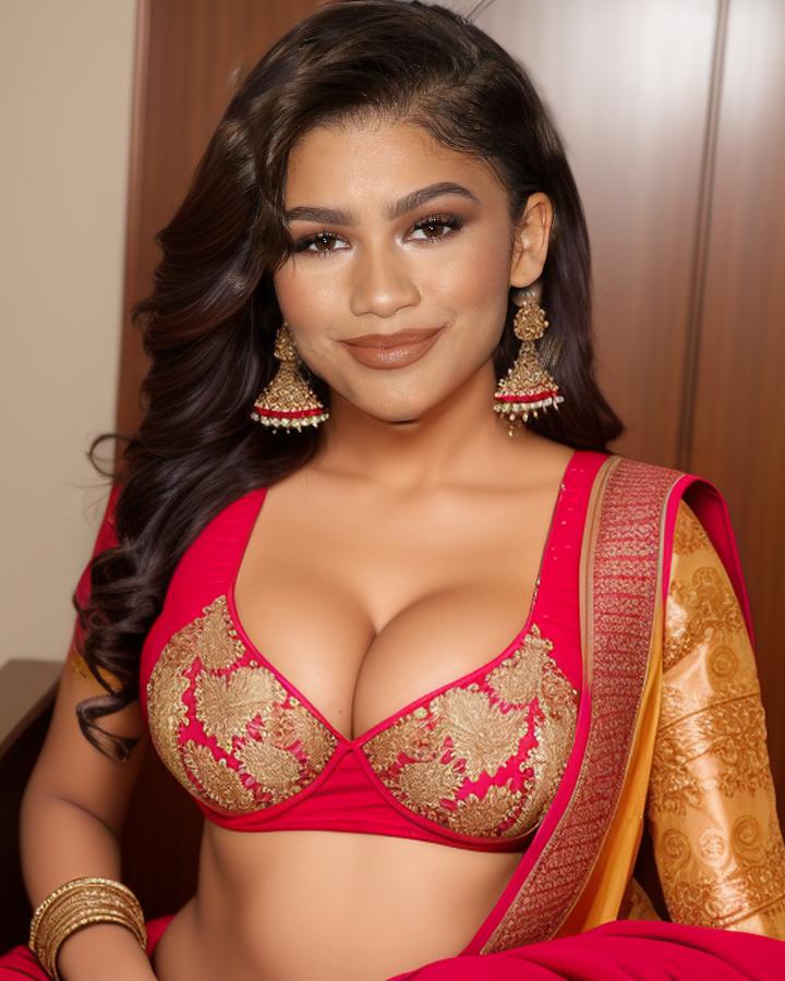 Zendaya cleavage low neck busty red hot blouse, ActressX.com