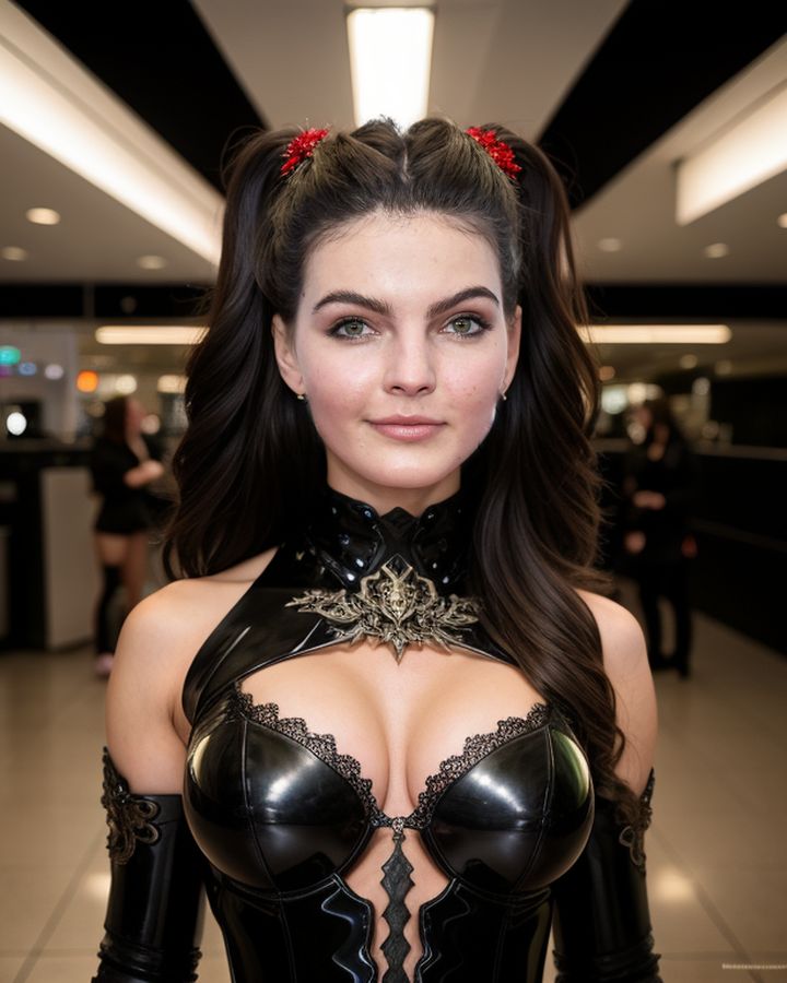 Camren Bicondova cleavage low neck blouse gothic hot sexy bra outdoor show AI Porn images, ActressX.com