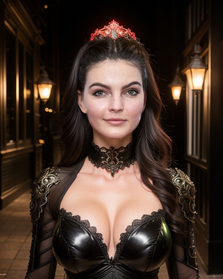 Camren Bicondova cleavage low neck blouse gothic hot sexy bra outdoor show AI Porn images, ActressX.com