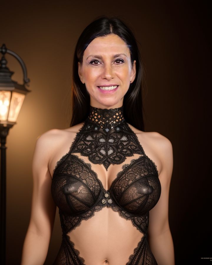 Carol Abboud NSFW low neck blouse cleavage gothic nude boobs nipple outdoor show AI Porn photos, ActressX.com