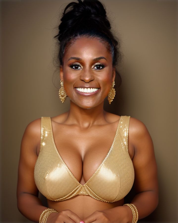 Issa Rae cleavage low neck blouse hot photos, ActressX.com