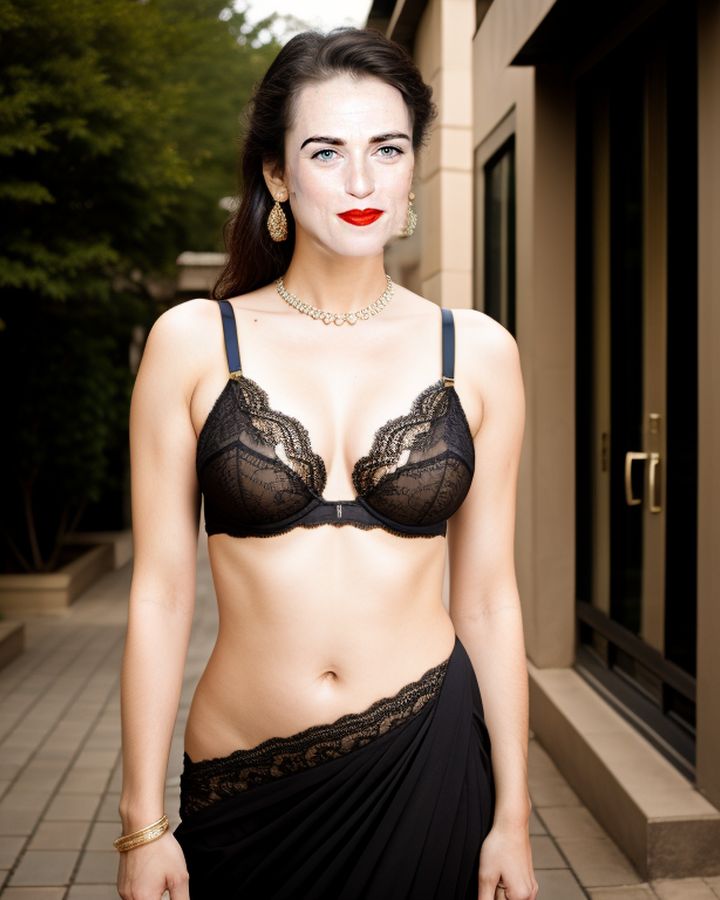 Katie McGrath Lingerie Low neck Blouse gothic outdoor bra show 12 images AI Porn, ActressX.com