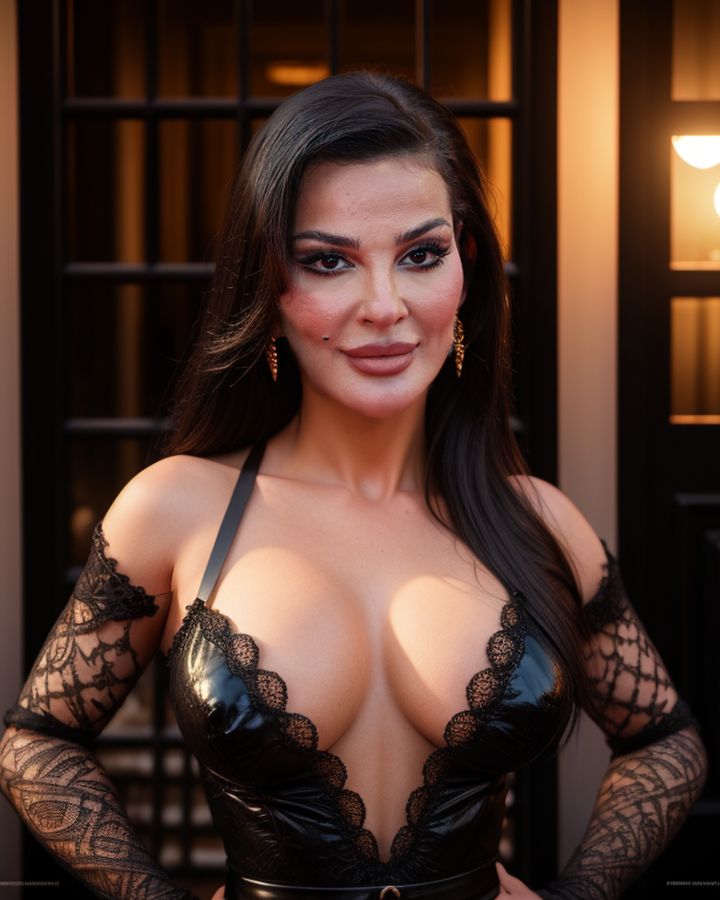 Nadine Nassib Njeim NSFW low neck blouse cleavage gothic nude boobs nipple outdoor show AI Porn photos, ActressX.com