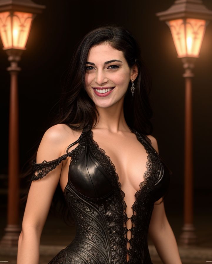 Razane Jammal cleavage low neck blouse gothic hot sexy bra outdoor show AI Porn images, ActressX.com
