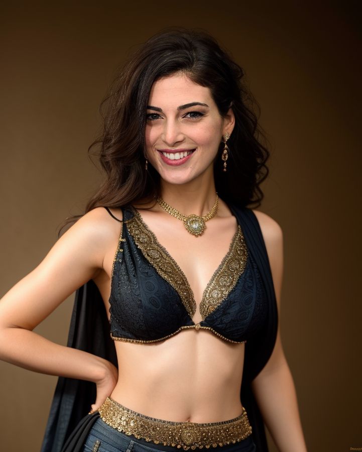 Razane Jammal cleavage low neck blouse gothic hot sexy bra outdoor show AI Porn images, ActressX.com