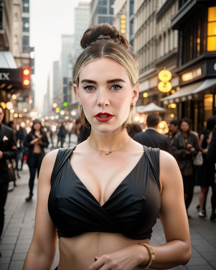 Vanessa Kirby cleavage low neck blouse gothic hot sexy bra outdoor show AI Porn images, ActressX.com