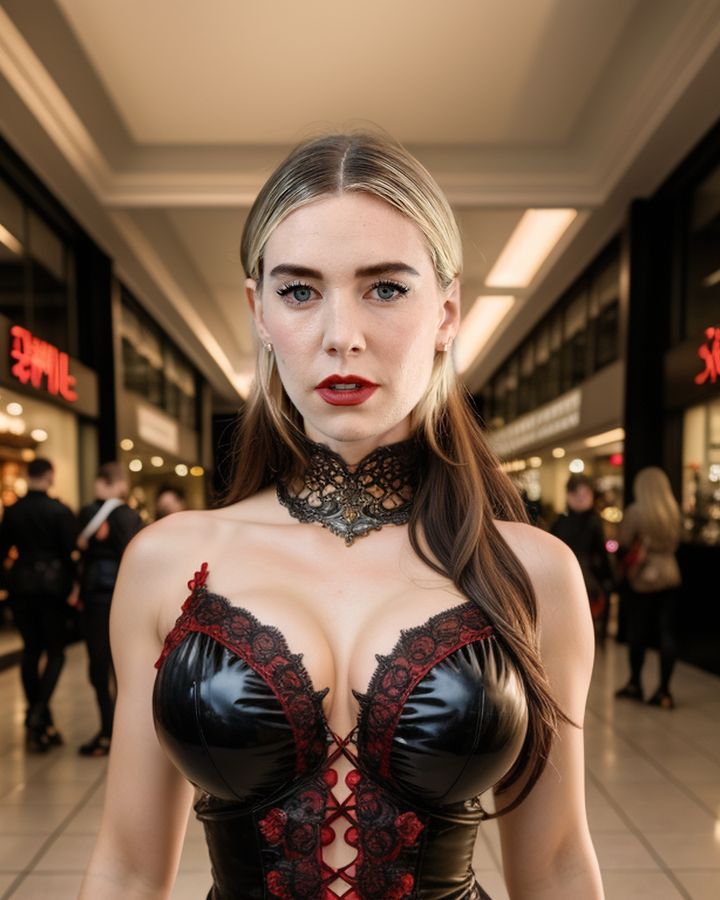 Vanessa Kirby cleavage low neck blouse gothic hot sexy bra outdoor show AI Porn images