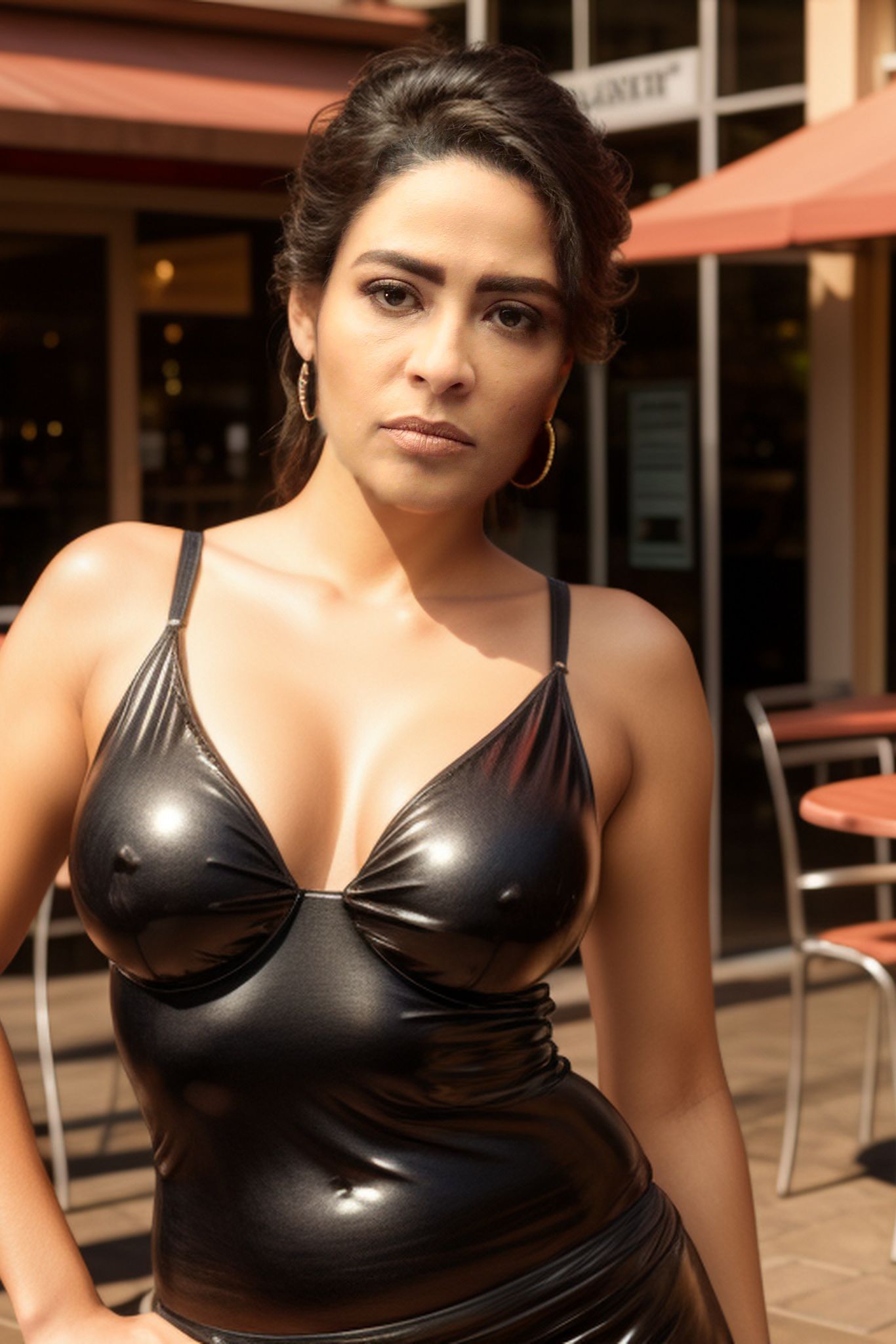 Yasmine Al Massri NSFW low neck blouse cleavage gothic nude boobs nipple outdoor show AI Porn photos, ActressX.com