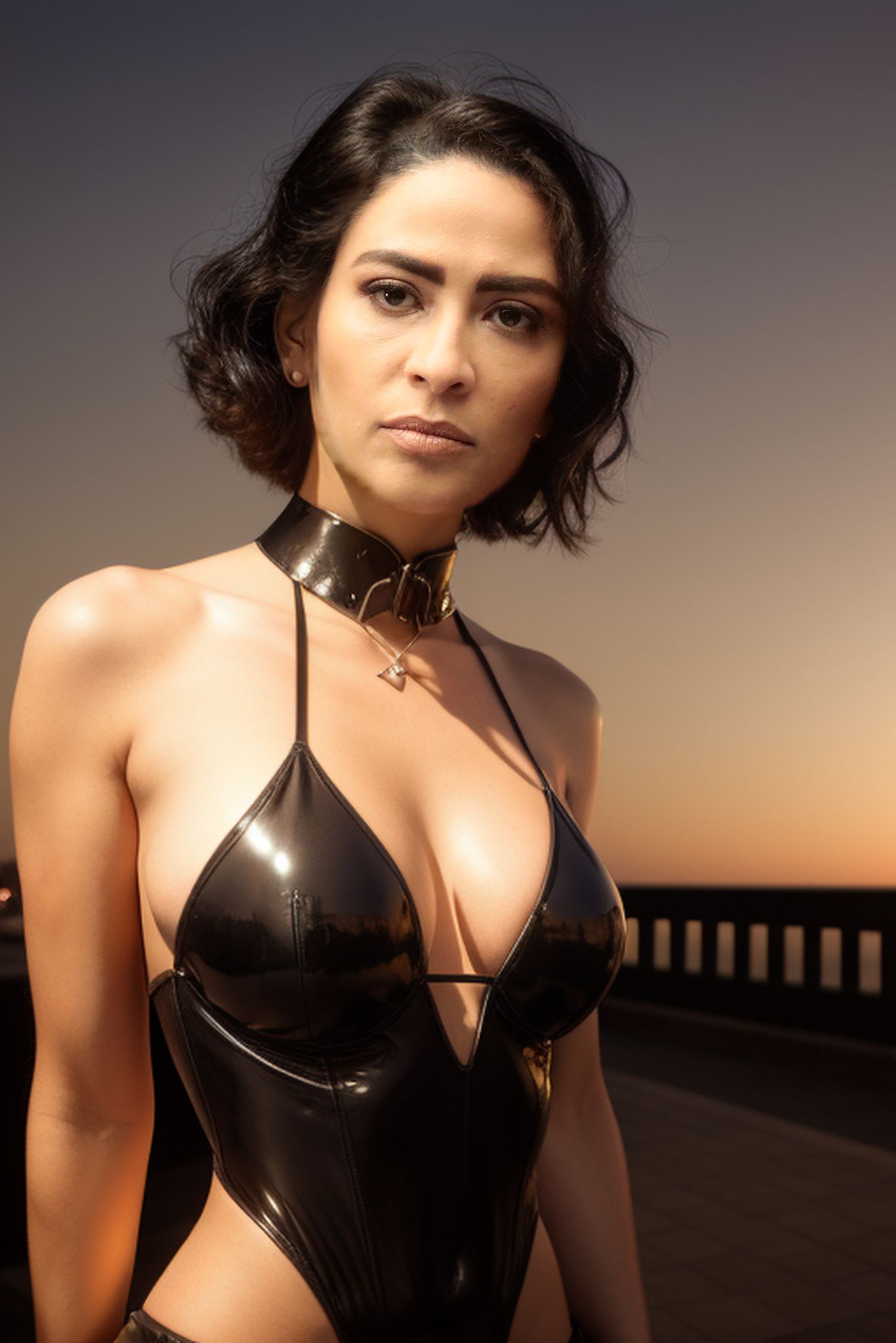 Yasmine Al Massri NSFW low neck blouse cleavage gothic nude boobs nipple outdoor show AI Porn photos, ActressX.com